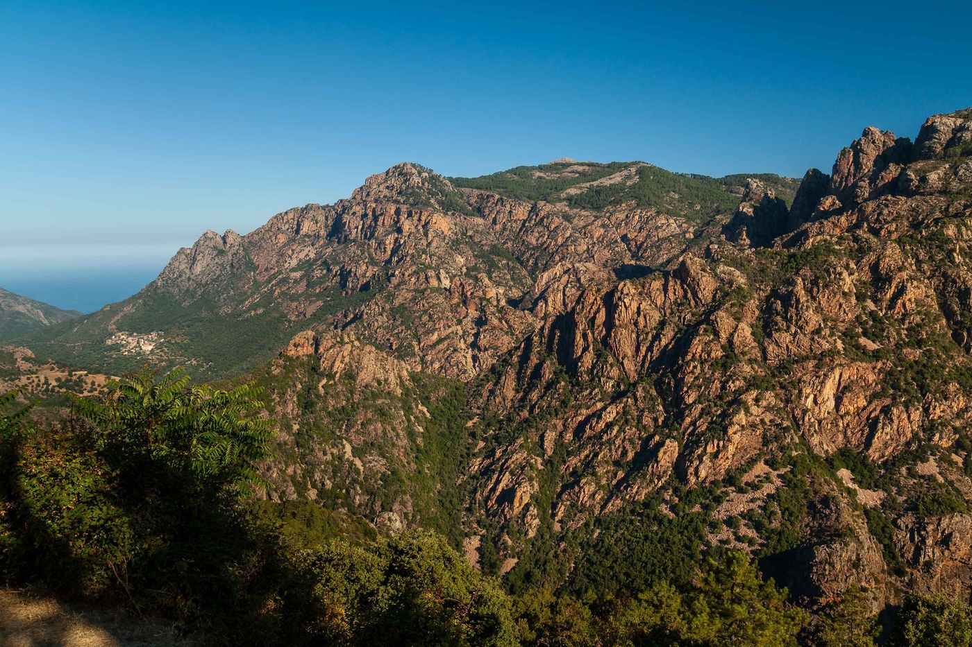 A view of the mountains while descending from Col de Vergio to city of Porto
