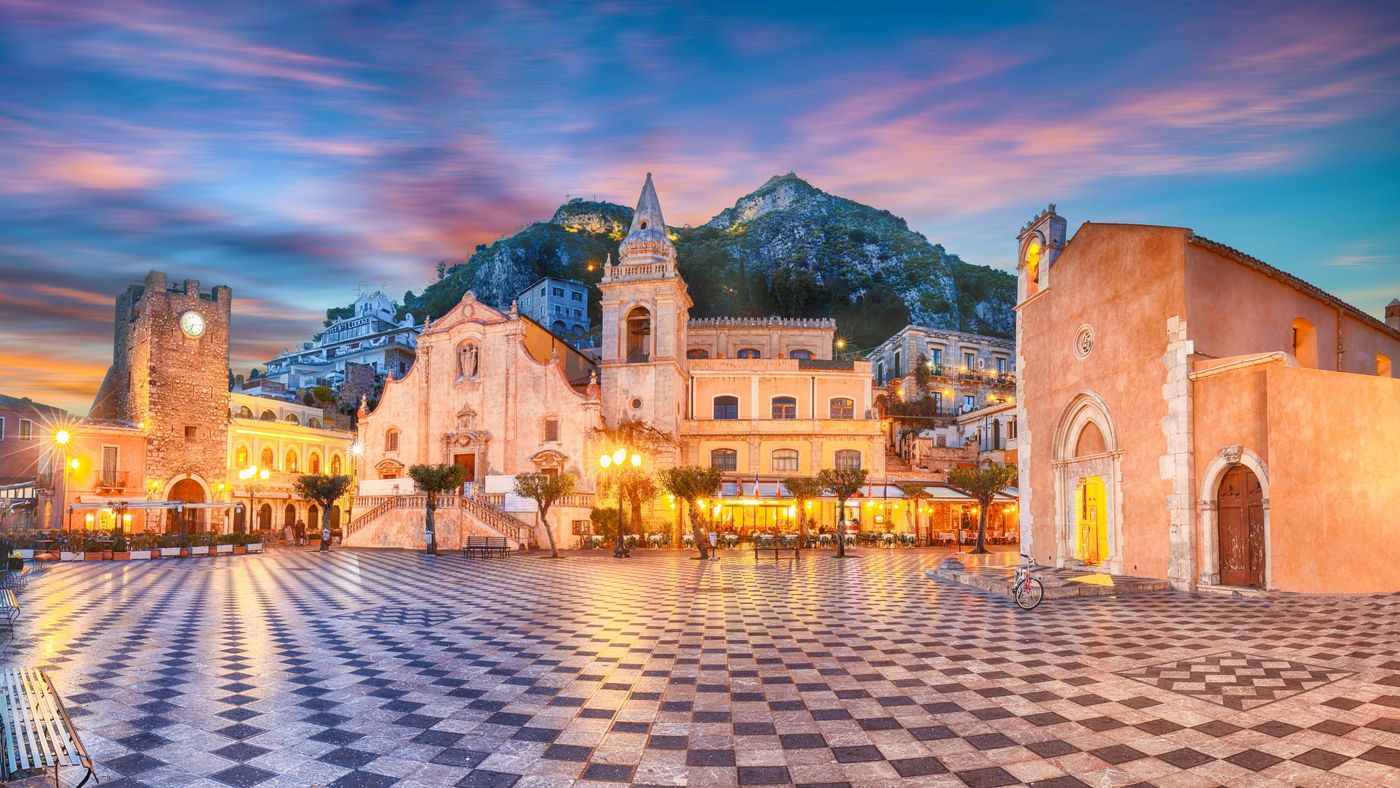 Belvedere,Of,Taormina,And,San,Giuseppe,Church,On,The,Square
