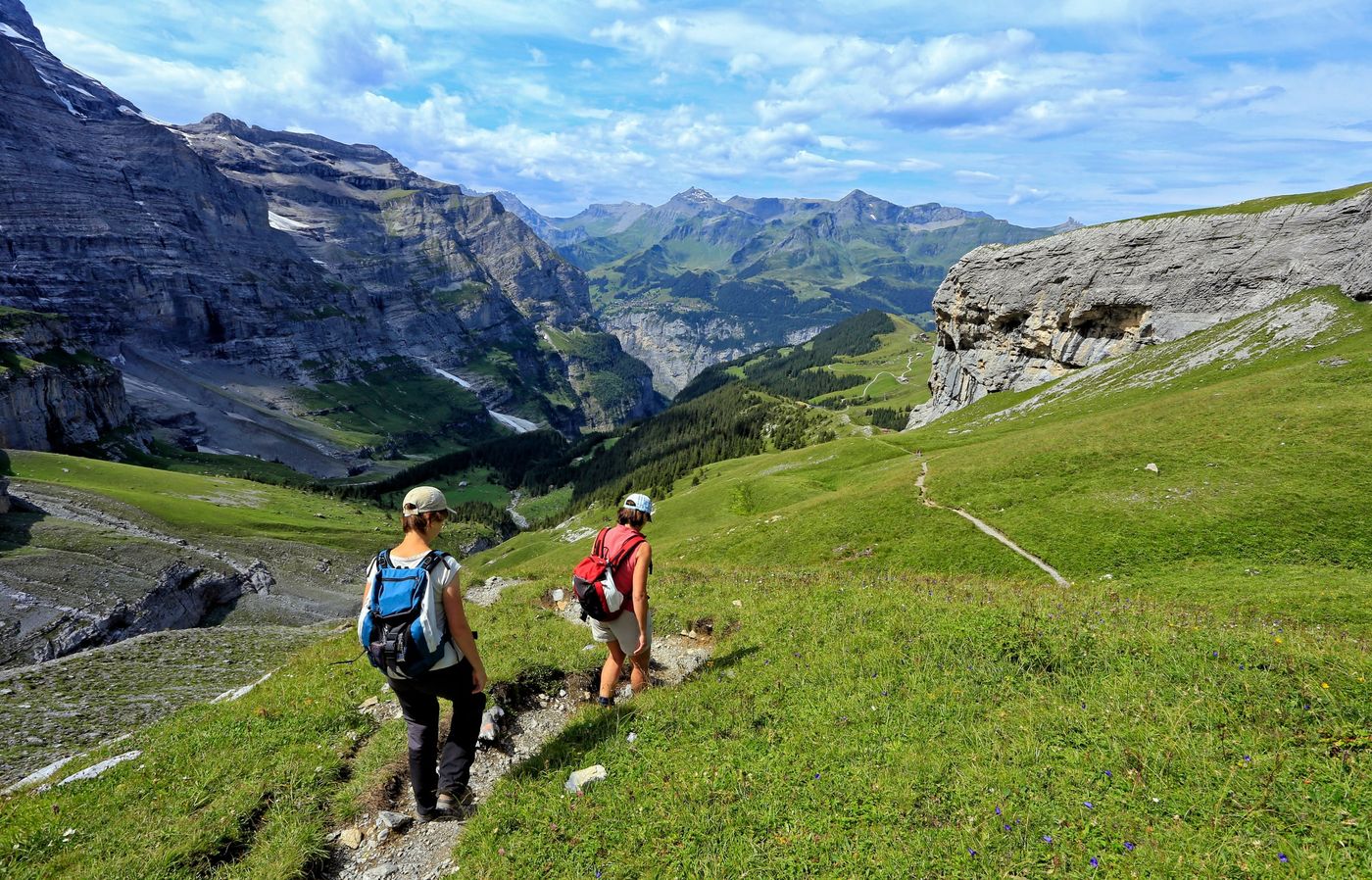 Hikers at Kleine Scheidegg Grindelwald Bernese Oberland Switzerland,