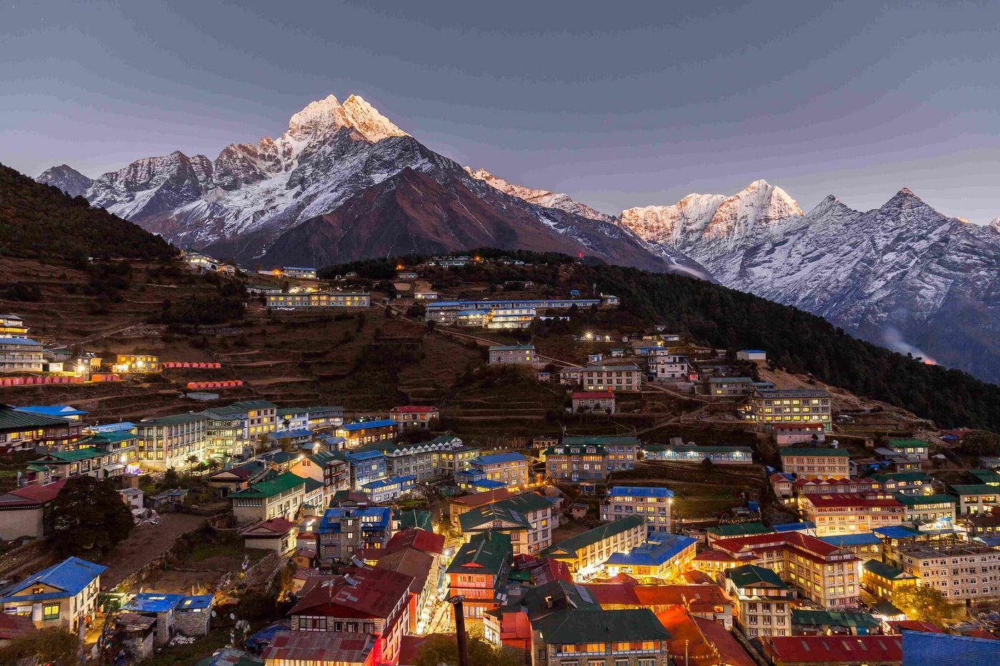 Namche Baazar at night from hotel