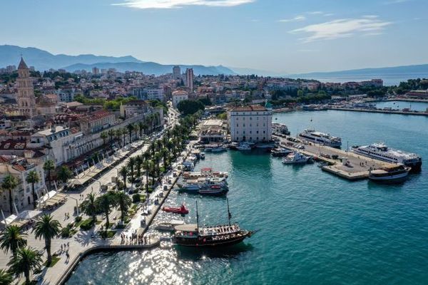 Split aerial shot over water