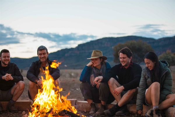 Walkers around campfire