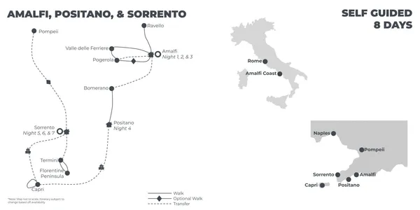 Amalfi, Positano & Sorrento - 8 Days route map