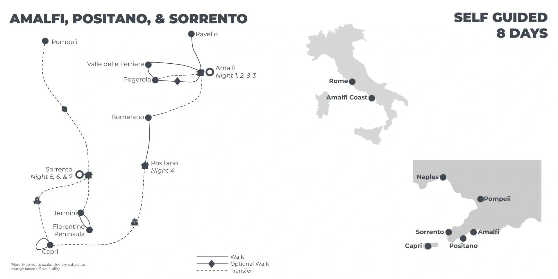 Amalfi, Positano & Sorrento - 8 Days route map