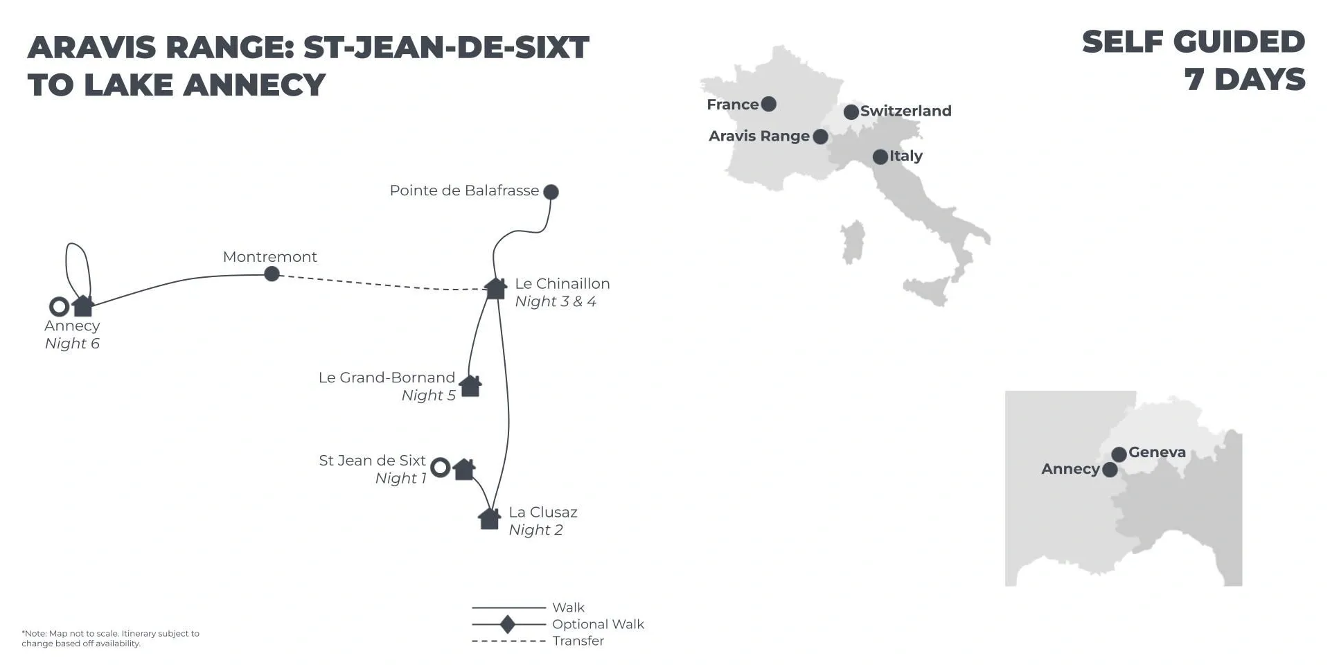 Aravis Range: St Jean de Sixt to Lake Annecy - 7 Days route map