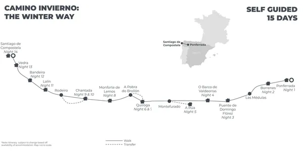 Camino de Invierno: The Winter Way - 15 Days route map