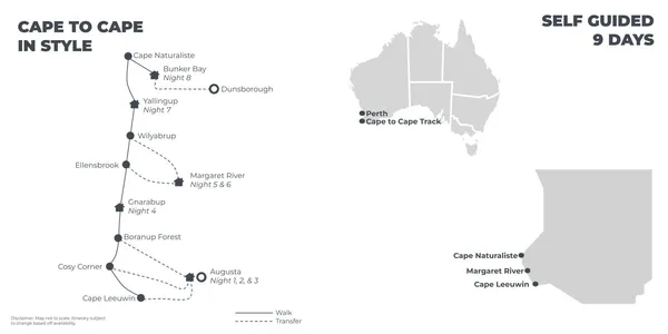 Cape-to-Cape In Style - 9 days route map