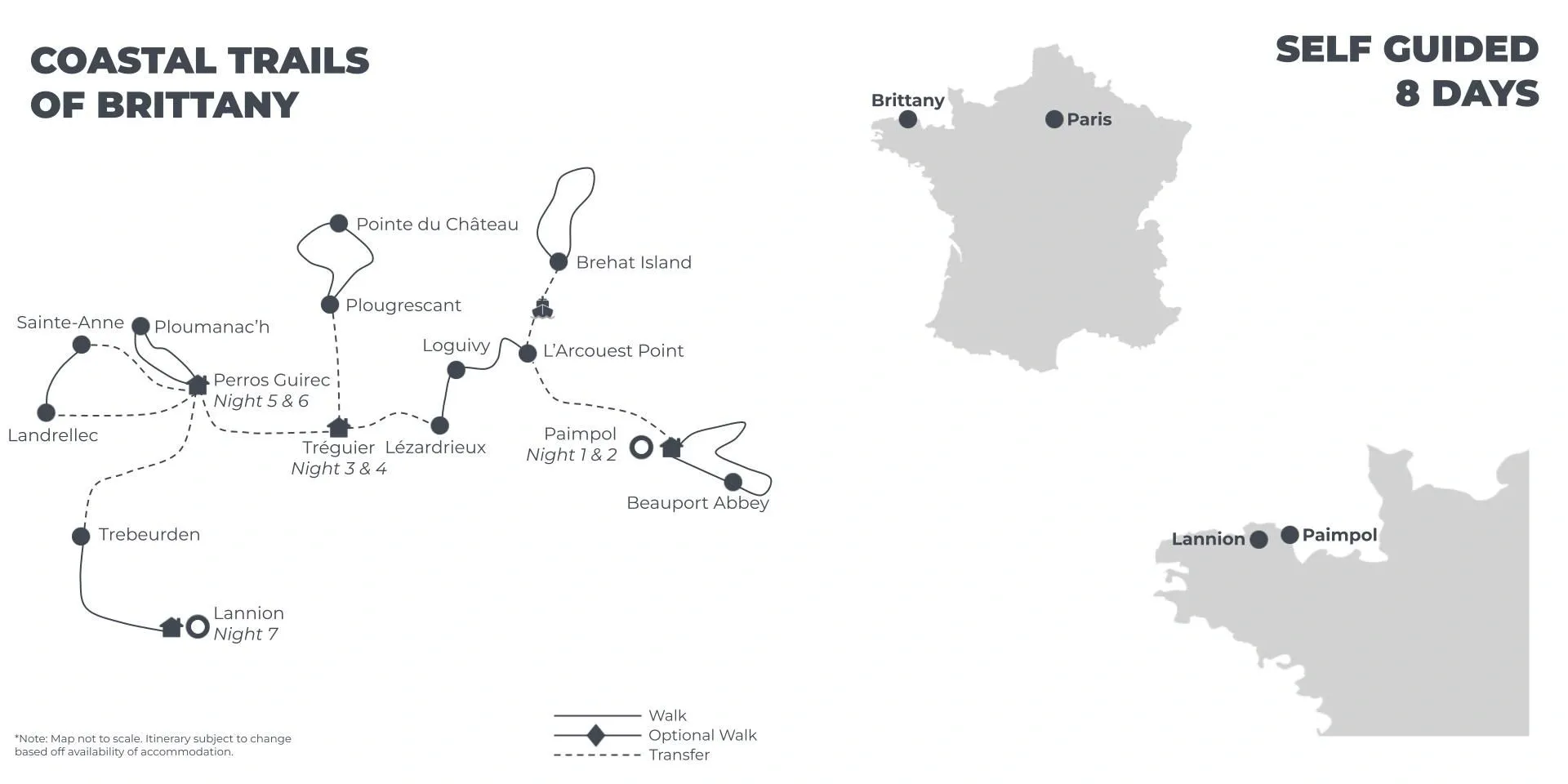 Coastal Trails of Brittany - 8 days route map