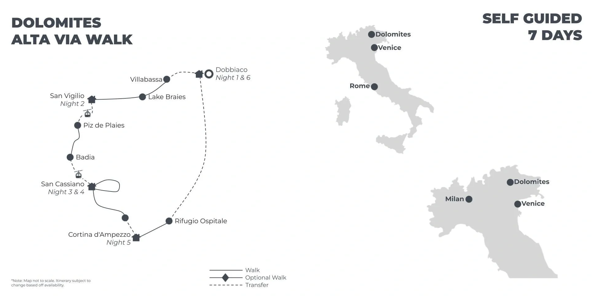 Dolomites Alta Via Walk - 7 Days route map