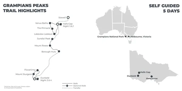Grampians Peaks Trail Highlights - 5 Days route map
