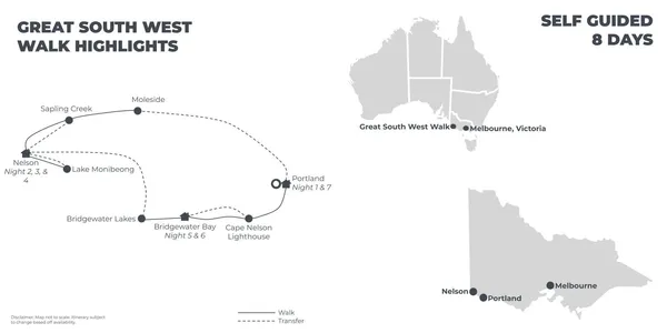 Great South West Walk Highlights - 8 Days route map