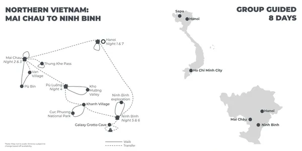Northern Vietnam: Mai Chau to Ninh Binh - 8 Days route map