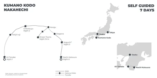 Kumano Kodo Nakahechi - 7 Days route map
