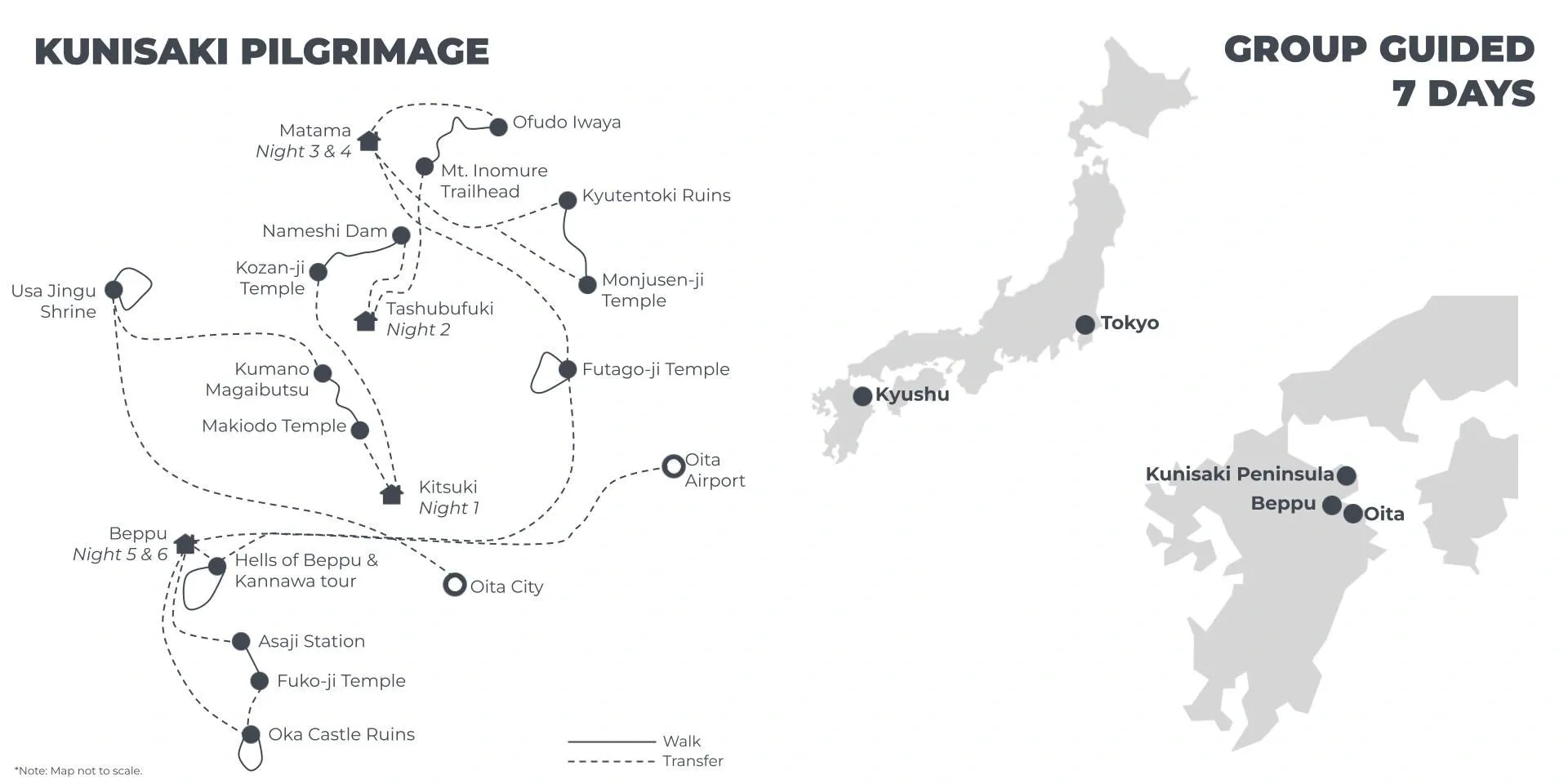Kunisaki Pilgrimage: Kyushu's Historic Shrines and Sacred Mountains - 7 Days route map