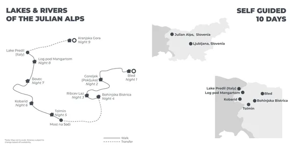 Lakes and Rivers of the Julian Alps - 10 Days route map