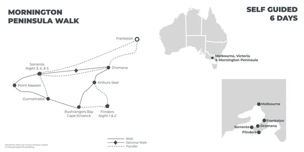 Mornington Peninsula Walk - 6 Days route map