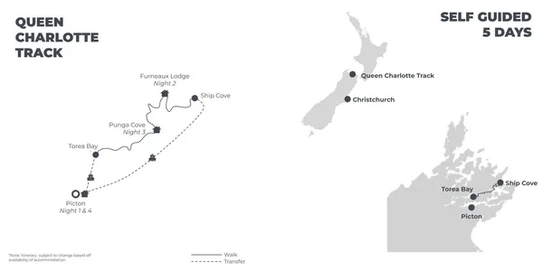 Queen Charlotte Track - 5 Days route map