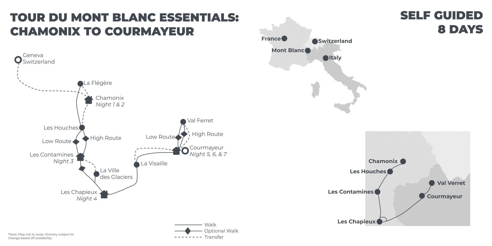 Tour du Mont Blanc Essentials: Chamonix to Courmayeur - 8 Days route map