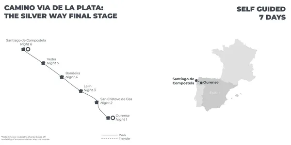 Camino Via de la Plata: The Silver Way - Final Stage - 7 Days route map